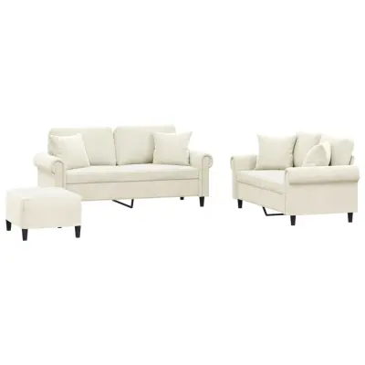 vidaXL Sedežna garnitura 3-delna z vzglavniki krem žamet