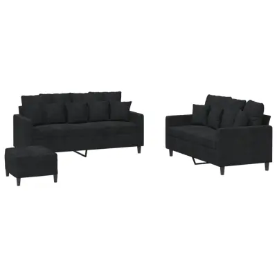 vidaXL Sedežna garnitura 3-delna z blazinami črn žamet