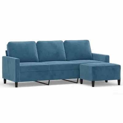 vidaXL Trosed s stolčkom za noge moder 180 cm žamet