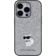 Ovitek KARL LAGERFELD KLHCP15LGCNPSG, Iphone 15 Pro, srebrn z bleščicami