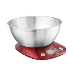 Digitalna kuhinjska tehtnica s posodo 1g-5kg / rdeča / inox