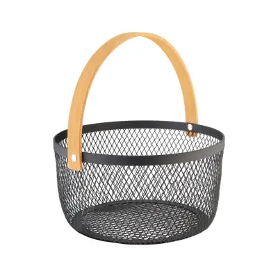 Košara z ročajem 21xh11cm / okrogla / kovina, les