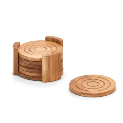 Set podstavek za kozarec 12cm / 7 kos / okrogel / les