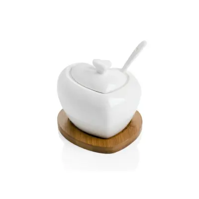 Sladkornica z žličko 10,5cm / porcelan, les