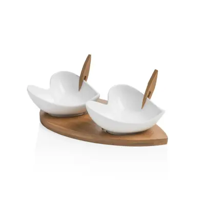 Set skledica na podstavku 21x12cm / srce / porcelan, les
