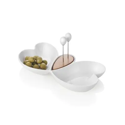 Servirni krožnik 2kos nabodal 28x14x3cm / metulj / porcelan, les