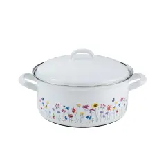 Kozica s pokrovom Flora 18cm / 1,5l / dvojni ročaj / emajl