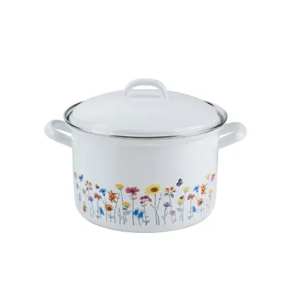 Lonec s pokrovom Flora 16cm / 1,5l / dvojni ročaj / emajl