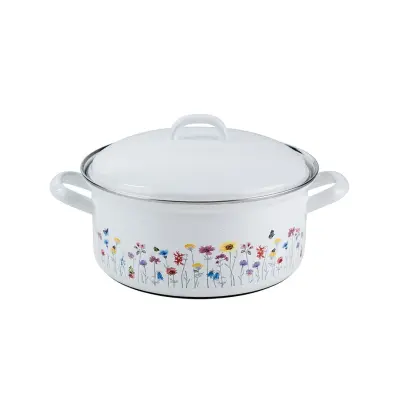 Kozica s pokrovom Flora 16cm / 1l / dvojni ročaj / emajl