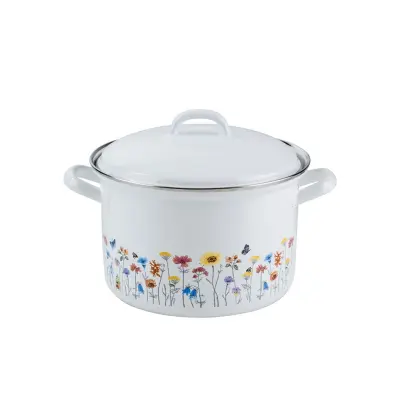 Lonec s pokrovom Flora 14cm / 1l / dvojni ročaj / emajl