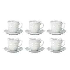 Set skodelica za čaj s podstavkom / 6 kos / bela / porcelan