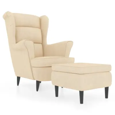 vidaXL Fotelj s stolčkom krem žamet