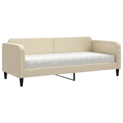 vidaXL Dnevna postelja z vzmetnico krem 80x200 cm blago