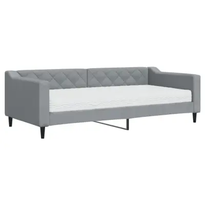 vidaXL Dnevna postelja z vzmetnico svetlo siva 90x200 cm blago