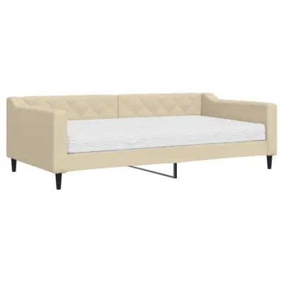 vidaXL Dnevna postelja z vzmetnico krem 100x200 cm blago