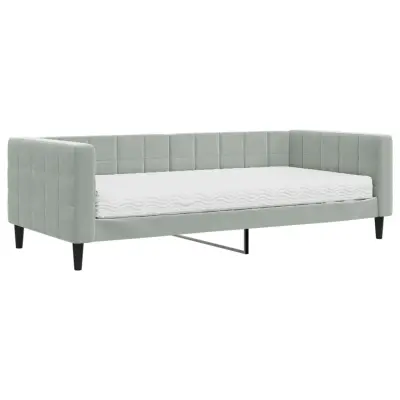 vidaXL Dnevna postelja z vzmetnico svetlo siva 90x200 cm žamet