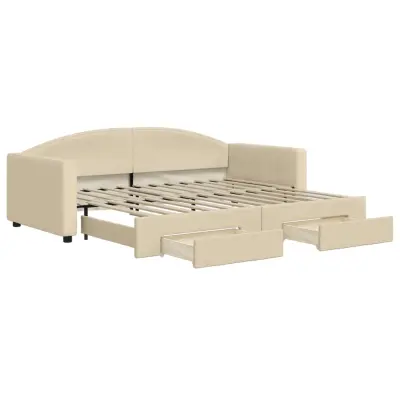 vidaXL Izvlečna dnevna postelja s predali krem 90x200 cm blago