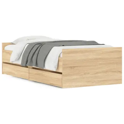 vidaXL Posteljni okvir s predali sonoma hrast 90x200 cm