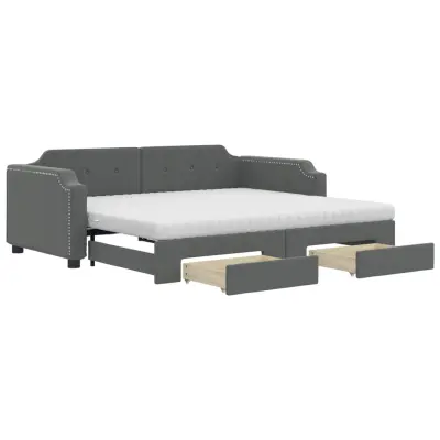 vidaXL Izvlečna dnevna postelja s predali temno siva 90x200 cm blago