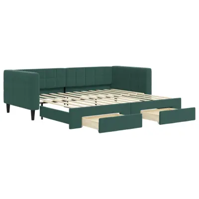 vidaXL Izvlečna dnevna postelja s predali temno zelena 90x200 cm žamet