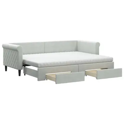 vidaXL Izvlečna dnevna postelja s predali svetlo siva 80x200 cm žamet