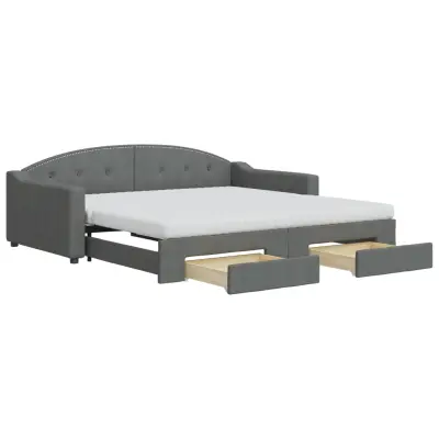 vidaXL Izvlečna dnevna postelja s predali temno siva 100x200 cm blago
