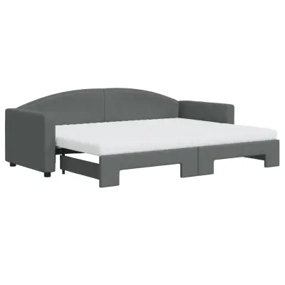 vidaXL Izvlečna dnevna postelja z vzmetnico tem. siva 80x200 cm blago