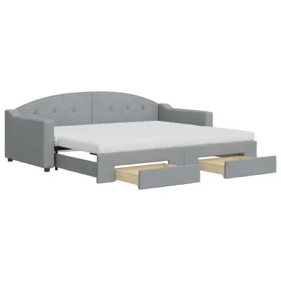vidaXL Izvlečna dnevna postelja s predali svetlo siva 90x200 cm blago