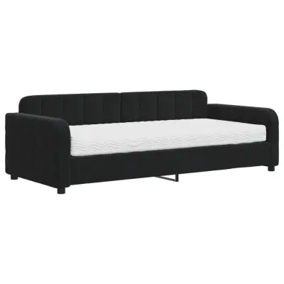 vidaXL Dnevna postelja z vzmetnico črna 90x200 cm žamet