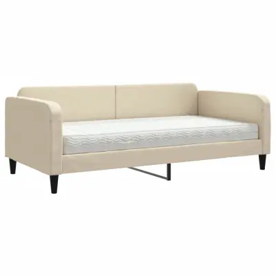 vidaXL Dnevna postelja z vzmetnico krem 100x200 cm blago