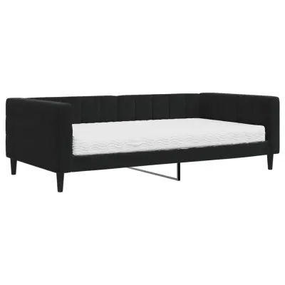 vidaXL Dnevna postelja z vzmetnico črna 100x200 cm žamet