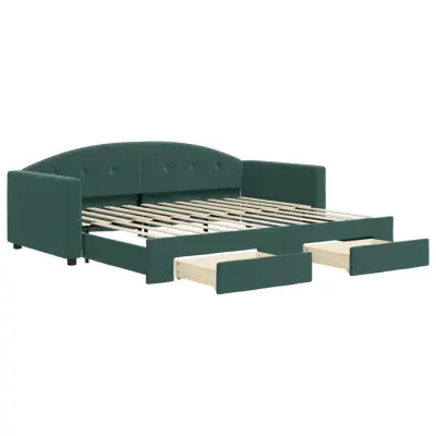 vidaXL Izvlečna dnevna postelja s predali temno zelena 90x200 cm žamet