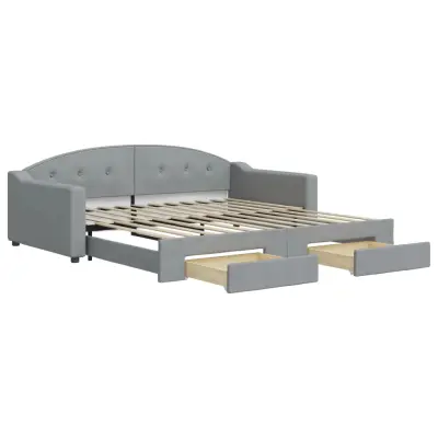vidaXL Izvlečna dnevna postelja s predali svetlo siva 100x200 cm blago