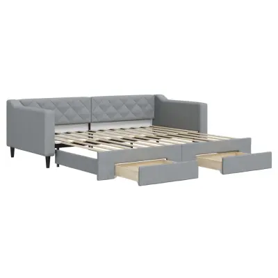 vidaXL Izvlečna dnevna postelja s predali svetlo siva 90x200 cm blago