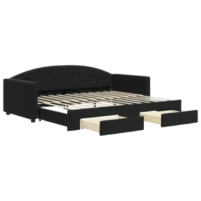 vidaXL Izvlečna dnevna postelja s predali črna 90x200 cm žamet
