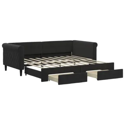 vidaXL Izvlečna dnevna postelja s predali črna 90x190 cm žamet