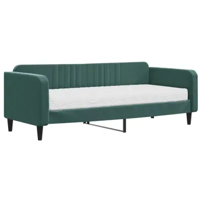 vidaXL Dnevna postelja z vzmetnico temno zelena 90x200 cm žamet