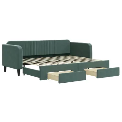 vidaXL Izvlečna dnevna postelja s predali temno zelena 80x200 cm žamet