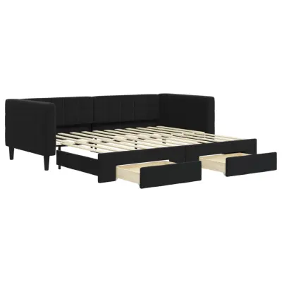 vidaXL Izvlečna dnevna postelja s predali črna 90x200 cm žamet