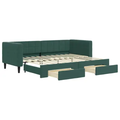 vidaXL Izvlečna dnevna postelja s predali temno zelena 80x200 cm žamet