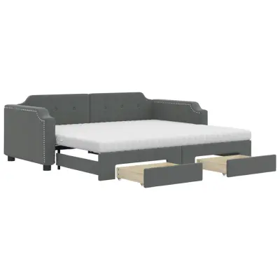 vidaXL Izvlečna dnevna postelja s predali temno siva 100x200 cm blago