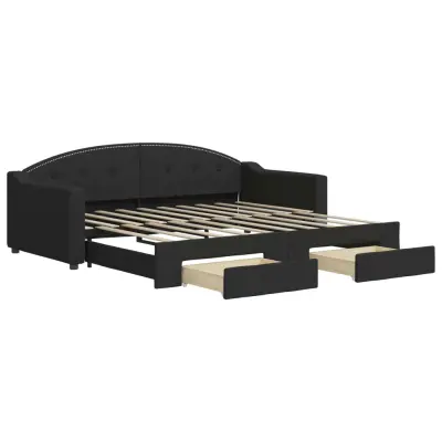 vidaXL Izvlečna dnevna postelja s predali črna 90x190 cm blago