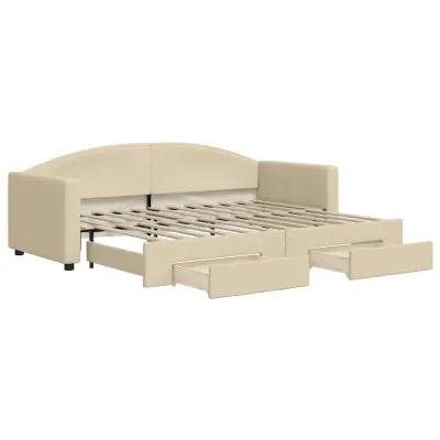vidaXL Izvlečna dnevna postelja s predali krem 80x200 cm blago