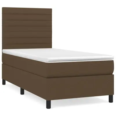 vidaXL Box spring postelja z vzmetnico temno rjava 90x200 cm blago