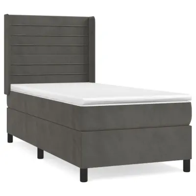 vidaXL Box spring postelja z vzmetnico temno siva 90x200 cm žamet