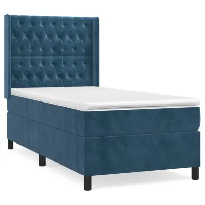 vidaXL Box spring postelja z vzmetnico temno modra 90x200 cm žamet