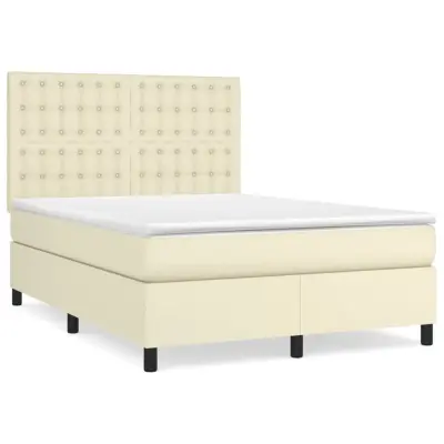 vidaXL Box spring postelja z vzmetnico krem 140x190 cm umetno usnje