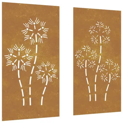 vidaXL Vrtne stenske dekoracije 2 kosa 105x55 cm corten jeklo rože