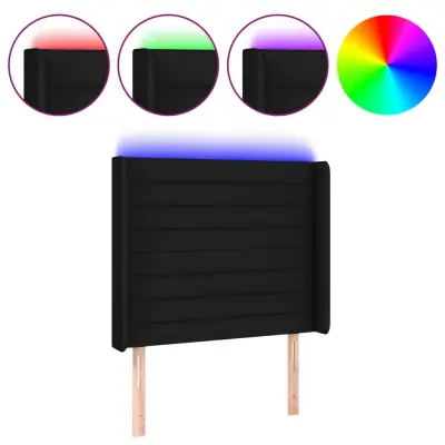vidaXL LED posteljno vzglavje črno 103x16x118/128 cm blago