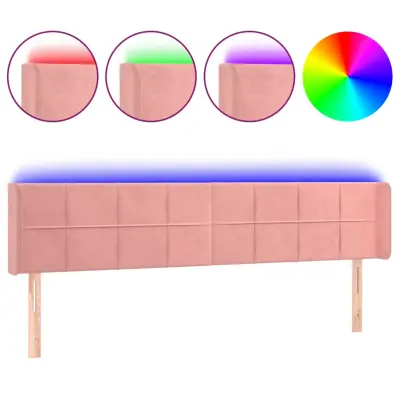 vidaXL LED posteljno vzglavje roza 203x16x78/88 cm žamet